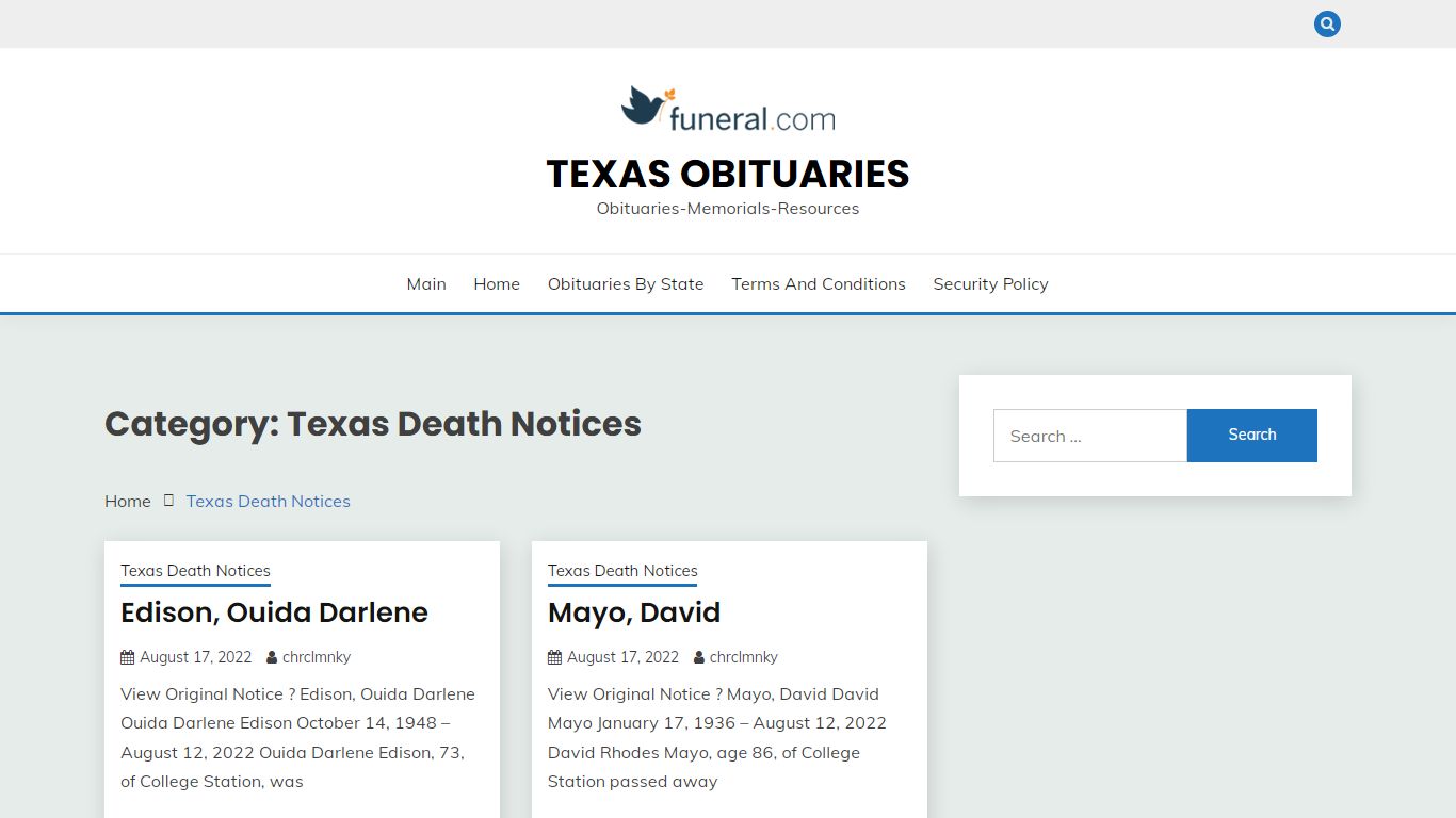 Texas Death Notices – Texas Obituaries - funeral.com